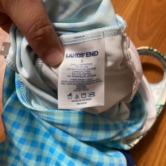 LAND’S END blue colorblock floral print cottage core one piece swimsuit size 2 - Picture 7 of 8